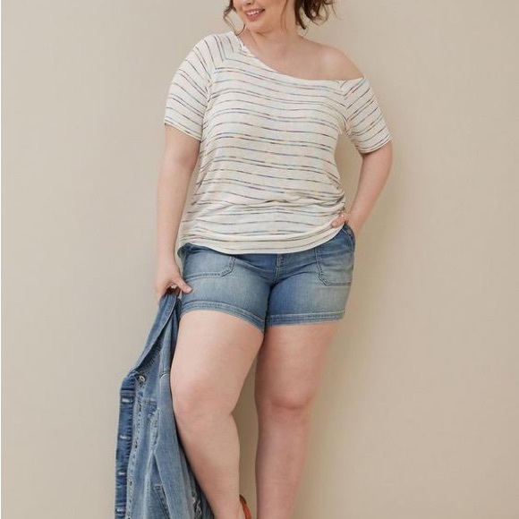 Torrid Off-Shoulder Unbrushed Hacci Striped Top Size 2X - Picture 2 of 8